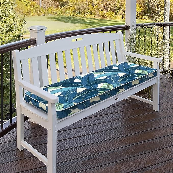 Outdoor Bench Cushion, Patio Furniture Cushion 42 x 18 x 3 Inch, Water Resistant Garden Sofa Swing Pad Settee Loveseat Couch Replacement Cushion, 1 Pack, Swaying Palms Blue