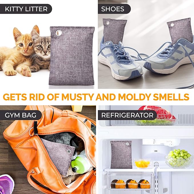 Activated Charcoal Odor Absorber for Strong Odors in Car, Closet, Shoe, Basement. 10 Activated Charcoal Bags Odor Absorbers for Home. Bamboo Charcoals Air Purifying Bag Charcoals Deodorizer Eliminator