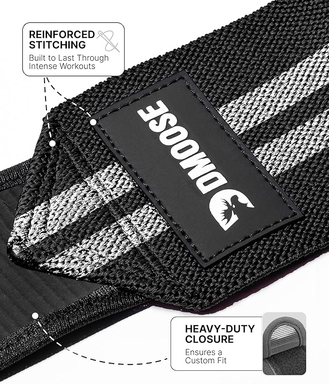 DMoose Fitness Elbow Wraps for Weightlifting (Pair) 40" Adjustable Brace for Joint Support, Pain Relief & Tendonitis - Elbow Straps for Weight Lifting, Bench Press & Gym Workouts, Band for Men & Women