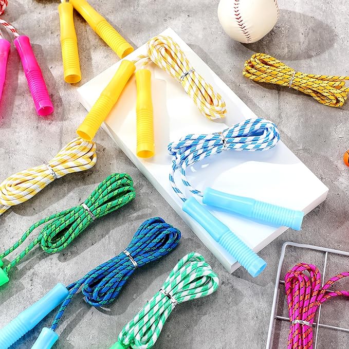 Aoriher 7. 87 ft Back to School Cotton Colorful Jump Rope for Kid Toddler Bulk Adjustable Length Stripe Skipping Rope with Plastic Handle for Outdoor Exercise Fitness Equipment Workout