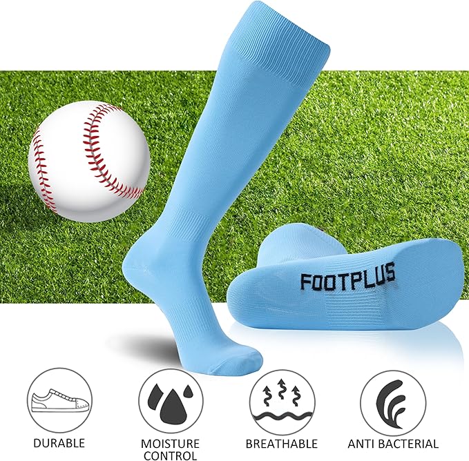 FOOTPLUS Baseball Softball Socks, Unisex Over Knee High Solid Sports Rugby Soccer Homecoming Socks