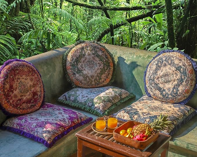 Mandala Life ART Meditation Cushion Cover with Fringe- 26 inches - Cotton - Square Floor Pillow - Moroccan Room Decor - Boho Accent - Bohemian Zafu Pouf