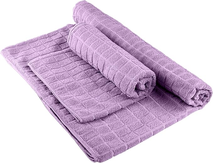 Wakeman Yoga Mat Towel and Gym Towel Set - 2-Piece Non Slip Set for Hot Yoga, Pilates, and Gym - 72” x 24” Sweat Absorbent and Quick Drying Blanket with Corner Pockets for Mats (Violet)