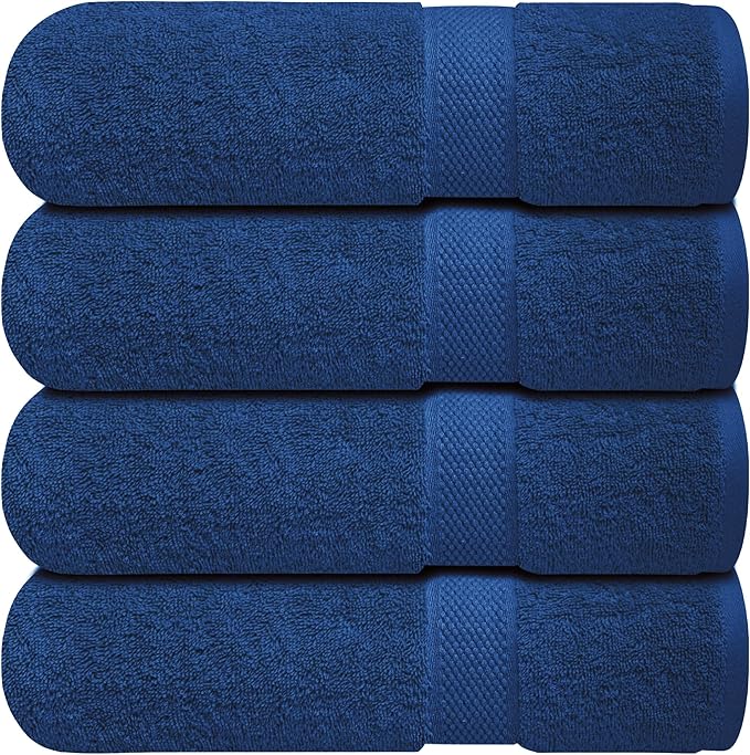 Infinitee Xclusives Luxury 100% Ring-Spun Cotton Bath Towels Set of 4 (27x54 inches) – Soft, Absorbent & Quick-Drying Towels for Bathroom, Gym, Spa & Hotel Use (Tranquil Navy, Bath Towels)