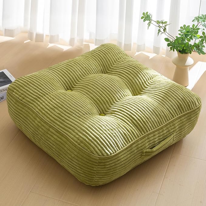 6" Washable Floor Pillow Cushion for Adults, Meditation Cushion Pillow, Large Square Floor Sitting, Removable Tufted Corduroy Cover, for Tatami Living Room or Yoga, 22x22 Inch, Machine Washable