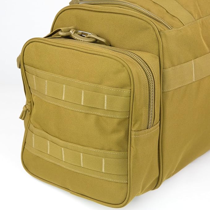 Duffel Bag – Heavy Duty Tactical Gym Bag for Men, Splashwater-Proof Weekender Travel Bag for Basketball, Football, Soccer, Hiking, and Hunting (Khaki)