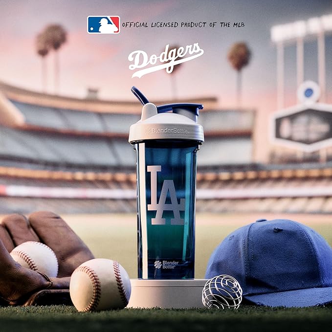 BlenderBottle Shaker Bottle Pro Series Perfect for Protein Shakes and Pre Workout, 28-Ounce, White/Blue (Los Angeles Dodgers)