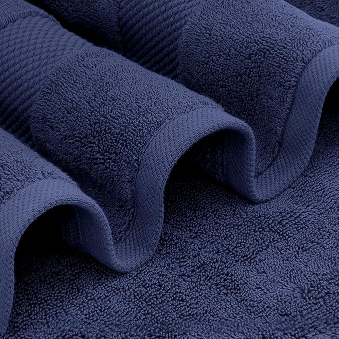 White Classic Luxury Bath Towel Set of 8 Pieces - 100% Turkish Cotton Highly Absorbent Towels for Bathroom, 2 Luxury Bath Towels 700GSM, 2 Hand Towels, 4 Washcloths, Navy