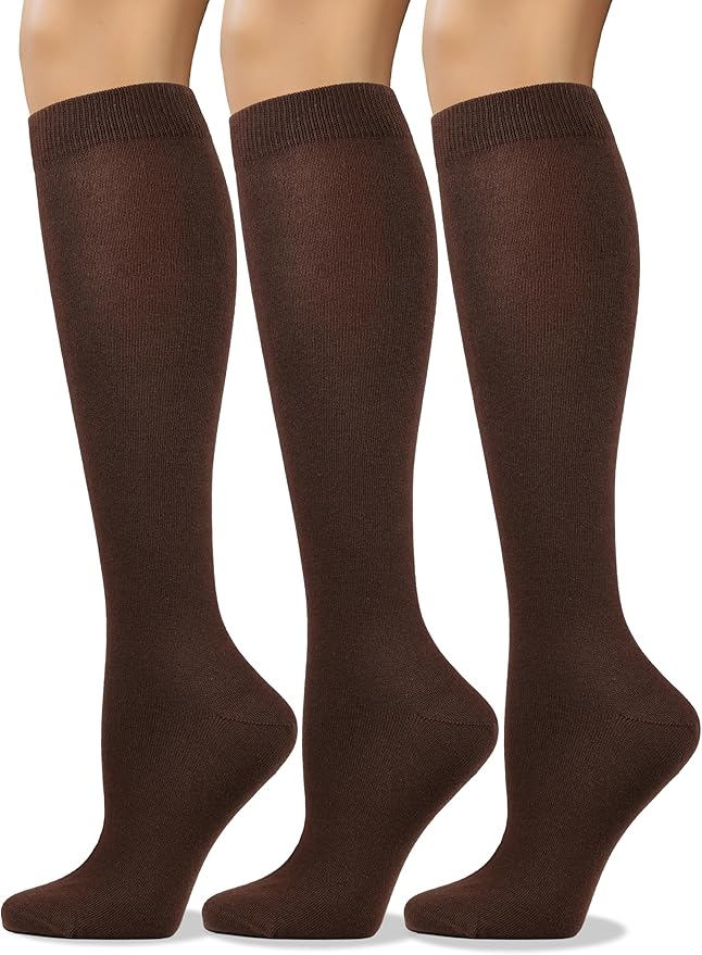 COTTON DAY Women's Soft Combed Cotton Knee High Long Calf Dress Socks Seamless Toe Black White Gray Navy Blue Brown