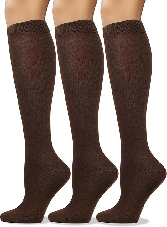 COTTON DAY Women's Soft Combed Cotton Knee High Long Calf Dress Socks Seamless Toe Black White Gray Navy Blue Brown