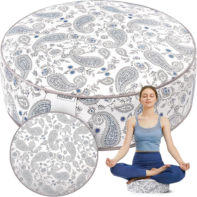 Hihealer Meditation Cushion, Traditional Tibetan Meditation Pillow Velvet Cover - Large Floor Cushion Seating for Adults - Yoga Buckwheat Bolster for Women、Moms