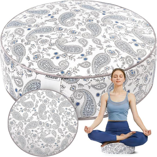 Hihealer Meditation Cushion, Traditional Tibetan Meditation Pillow Velvet Cover - Large Floor Cushion Seating for Adults - Yoga Buckwheat Bolster for Women、Moms
