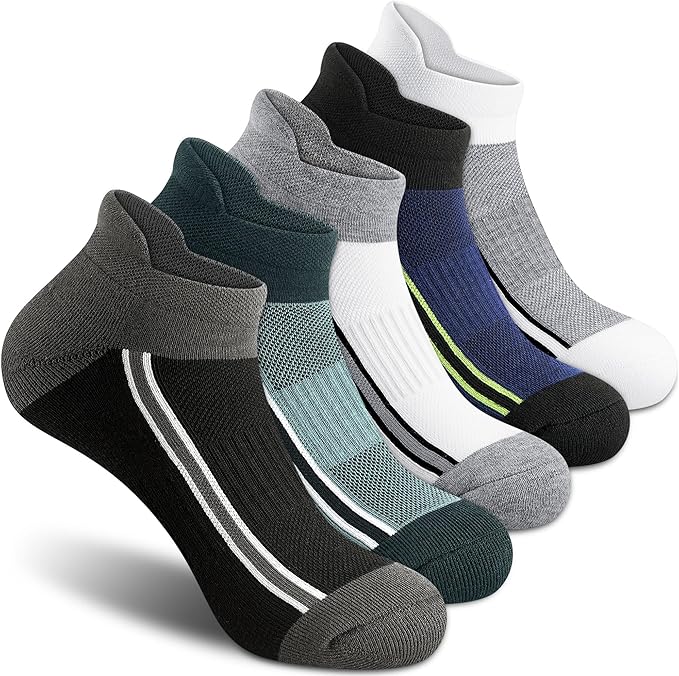 Gonii Men's Running Athletic Ankle Socks - Thick Cushioned Low Cut Socks (5 Pairs)