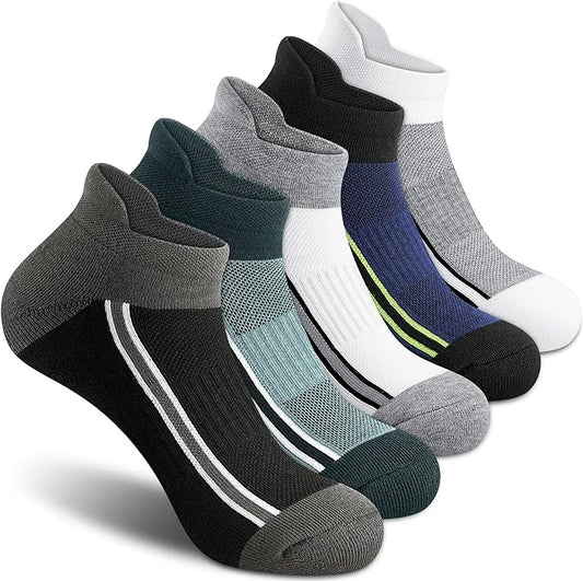 Gonii Men's Running Athletic Ankle Socks - Thick Cushioned Low Cut Socks (5 Pairs)