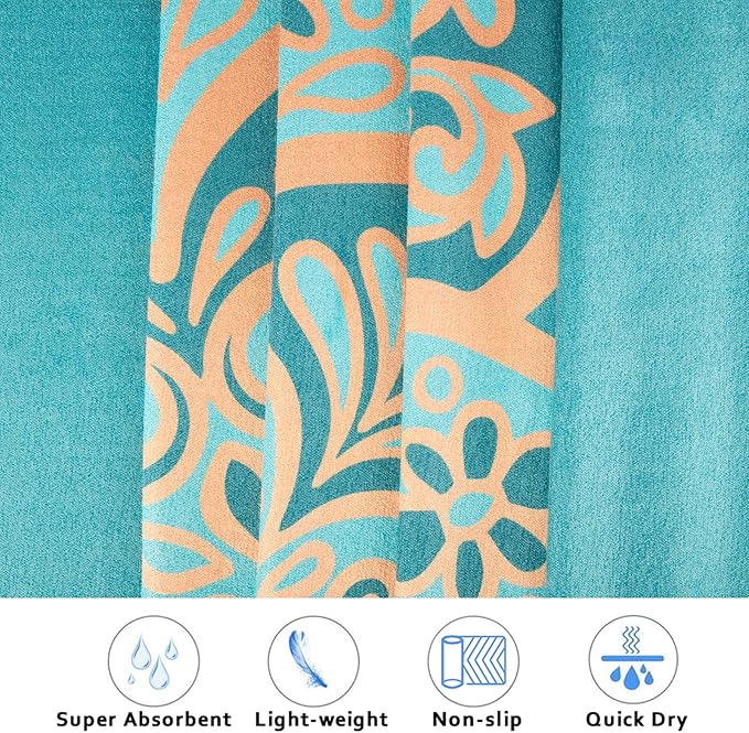 Colorful Star Yoga Towel with Corner Pockets, Non Slip Grip Dots Absorbent Hot Yoga Mat Towels, Yoga Blankets with Travel Bag, Mat Cover for Workout, Gym, Fitness - 74"x26", Turquoise Gold Mandala