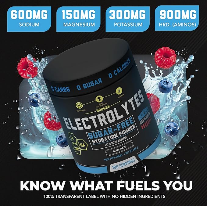 HRDWRK Electrolytes Powder with Magnesium, Potassium - Sugar Free Electrolytes Boost Endurance and Reduce Fatigue with This Electrolytes Supplement - Maximum Hydration - Keto Friendly