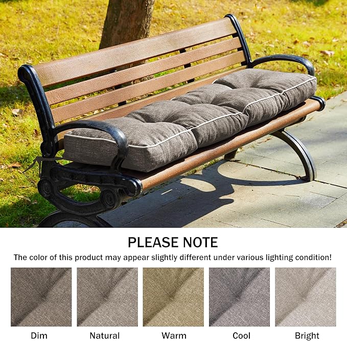 Bench Cushions for Outdoor Furniture, 42 x 16 Inch Outdoor Bench Cushion, Patio Bench Cushion with Durable Ties, Long Patio Seat Cushions for Garden, Indoor, Kitchen&Dining, Khaki