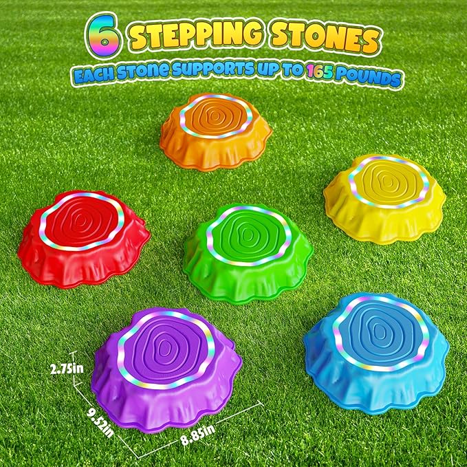 Flooyes Stepping Stones for Kids, 6pcs Light up & Music Non-Slip Stepping Stones, Sensory Toy for Toddler Balance & Coordination Skills, Indoor & Outdoor Toys, Toys for Toddlers Ages 3-5