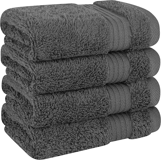 Cotton Paradise 100% Cotton Turkish Washcloth Set for Bathroom, 4 Piece Soft Absorbent Small Hand Face Towels Wash Rags, Dark Gray