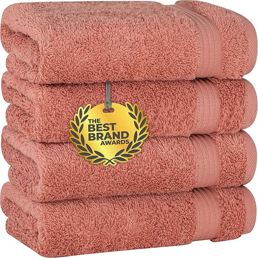 Cotton Paradise Hand Towels for Bathroom, 100% Cotton Turkish 4 Piece Hand Towel Set, Soft Absorbent Face Towels, Coral