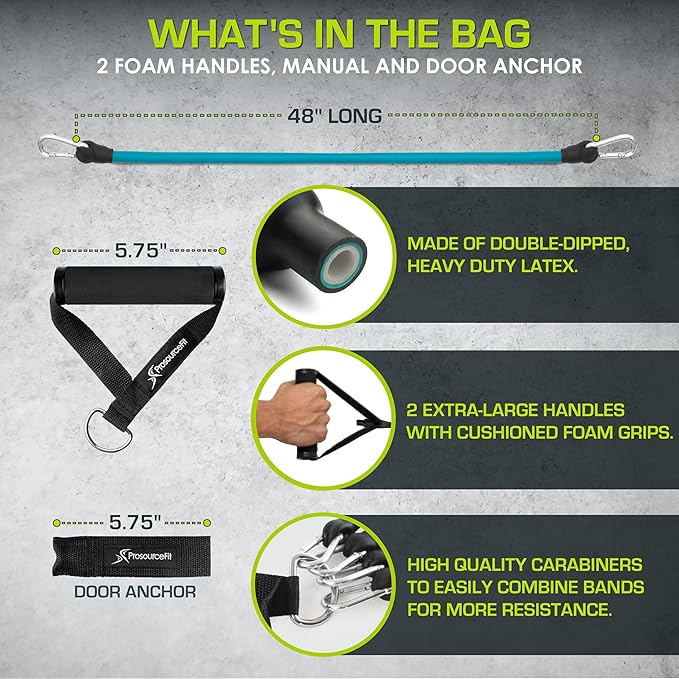 ProsourceFit Single Stackable Resistance Bands with Door Anchor and Exercise Guide, 8-12 LB, Heavy Duty Fitness Tube for Full-Body Exercises and Home Workouts, Red