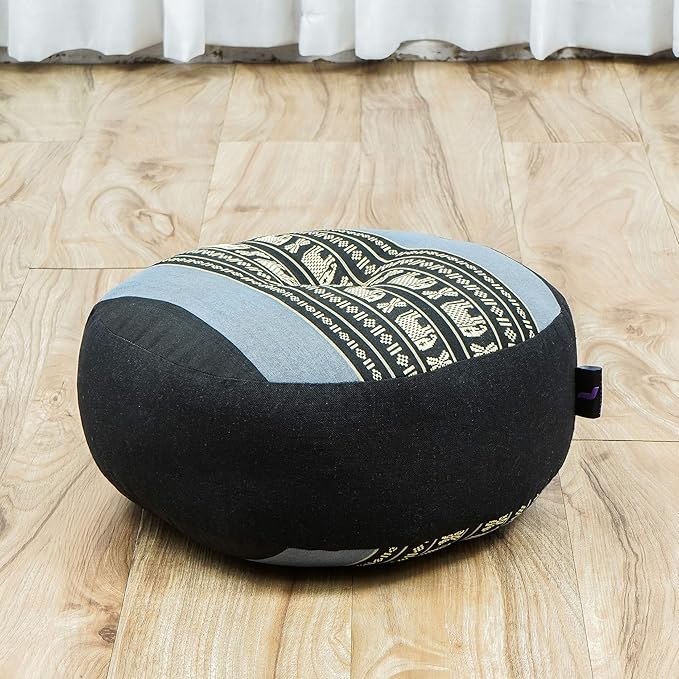 Leewadee Meditation Cushion Set – 1 Small Zafu Yoga Pillow and 1 Small Roll-Up Zabuton Mat Filled with Kapok