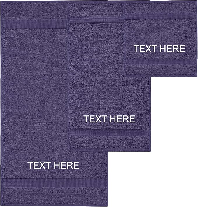 Chakir Turkish Linens | Hotel & Spa Quality 100% Cotton Premium Turkish Towels | Soft & Absorbent (Personalized 3-Piece Towel Set, Plum)