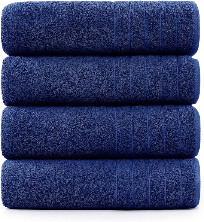 Casa Platino 100% Cotton 4 Pack Bath Towels (30"x60") - Ring Spun Mercerized Cotton Towels Set for Bathroom - Quick Dry, Soft & Absorbent Large Bath Towel Set - Dorm Essentials for Boys - Navy Blue