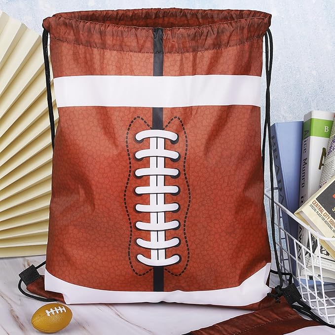 durony 15 Pieces Football Drawstring Gift Bags Bulk Candy Bag 15.8 x 13.4 Inch Football Goodie Backpack Sports Party Favor Supplies for Gym Travel Party Storage
