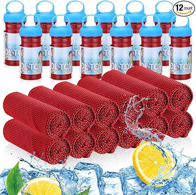 12 Pack 32 x 12 in Cooling Towels Bulk for Neck and Face Microfiber Ice Towel Sweat Towels Breathable Soft Chilly Towel Portable Cool Neck Rags for Yoga Sport Gym Workout Fitness