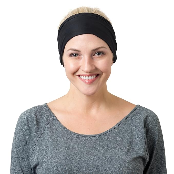 RiptGear Stretch Sport Headband for Women (Solid Black) — Made of Non-Slip Sweat Wicking Fabric — Great for Yoga, Running or The Gym — Soft Headband That Fits Most Head Sizes — (1-Pack)