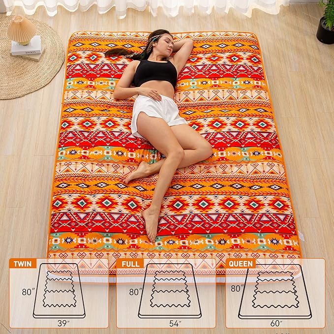 Dr.Futon Japanese Floor Futon Mattress Extra Thick Folding Roll Up Bed Topper Mat for Guest,Lounger and Tavel