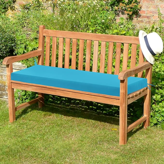Outdoor Bench Cushion Waterproof 48"x18" – Fade-Resistant Patio Furniture Cushion with Ties for Porch Swing, Loveseat, or Indoor Bench Replacement, Teal