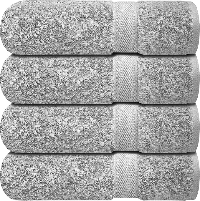 Infinitee Xclusives Luxury 100% Ring-Spun Cotton Bath Towels Set of 4 (27x54 inches) – Soft, Absorbent & Quick-Drying Towels for Bathroom, Gym, Spa & Hotel Use (Charming Grey, Bath Towels)
