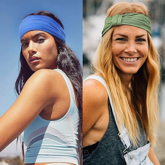 GiLi 6 Pack Wide Headbands for Women Non Slip Soft Elastic Hair Bands Yoga Running Sports Workout Gym Head Wraps, Knotted Cotton Cloth African Turbans Bandana (with 6 Pcs Hair Ties)