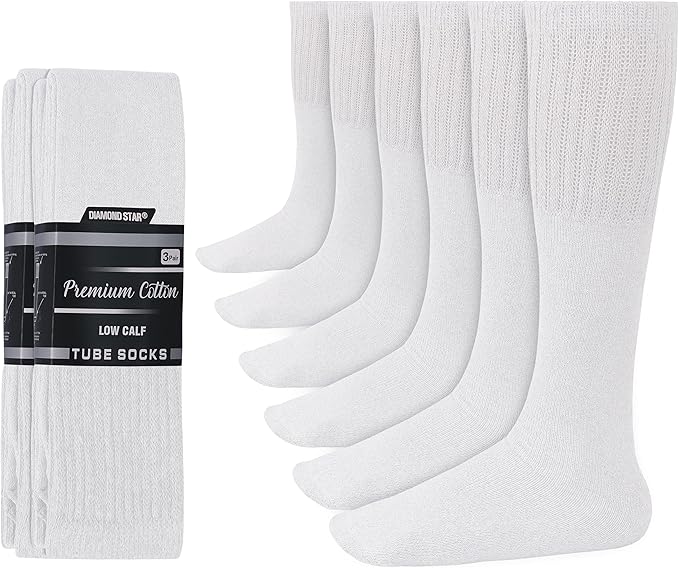 Diamond Star Men's 6 Pack Athletic Tube Socks Running Sports OVER THE CALF Full Cushioned Premium Soft Cotton Big and Tall