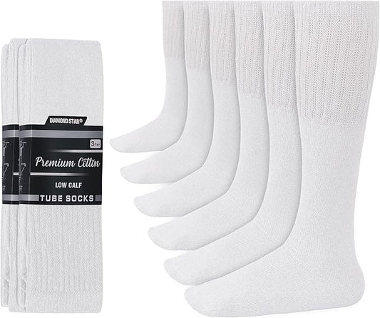 Diamond Star Men's 6 Pack Athletic Tube Socks Running Sports OVER THE CALF Full Cushioned Premium Soft Cotton Big and Tall