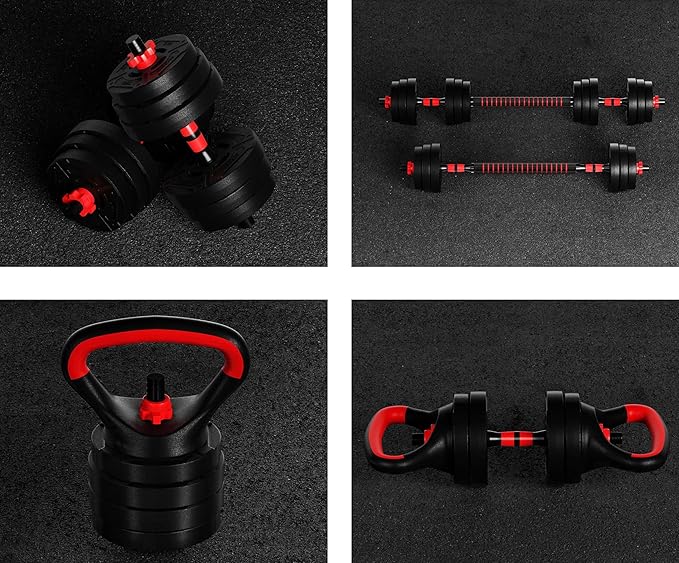 OLIXIS Adjustable Dumbbell Set, 4 IN 1 Changeable Dumbbells, Barbell, Kettlebells and Push Up Stand, Multi-Functional Exercise and Fitness for Home Gym