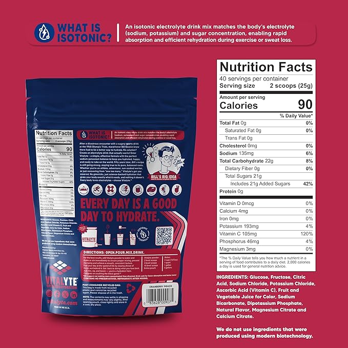 Vitalyte Electrolyte Powder Drink Mix, Isotonic Electrolyte Hydration Mix, Case Pack (6 Pack, Cranberry Frost)