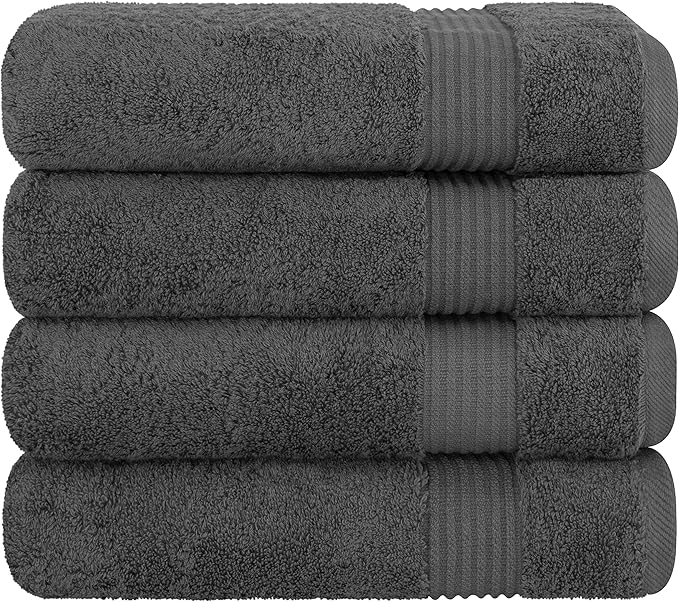 Cotton Paradise 4 Piece Turkish Bath Towels for Bathroom, Extra Large Soft Plush Towels Bathroom Set, Dark Gray