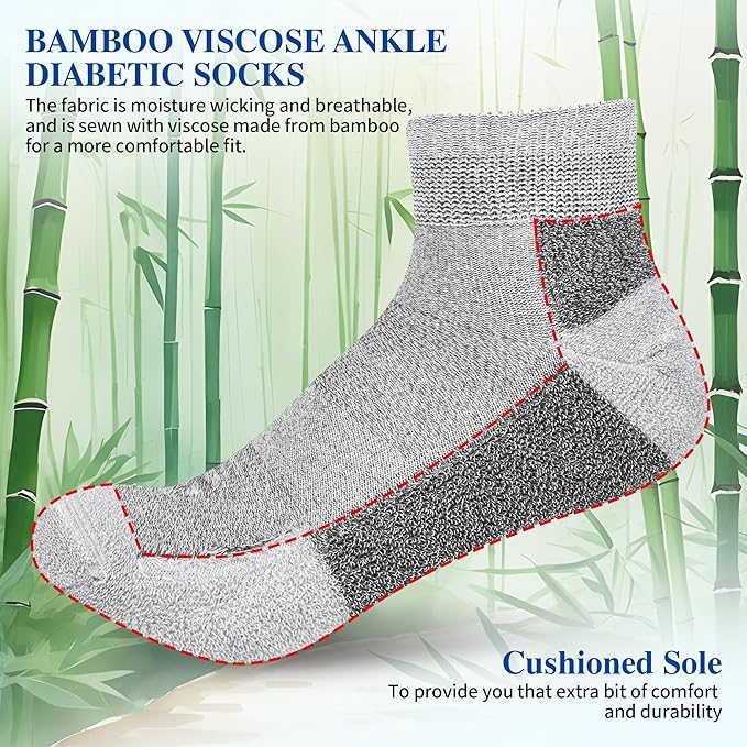 Diabetic Socks for Men,6 Pairs Ankle Mens Diabetic Socks,Diabetic Neuropathy Socks for Men 9-12