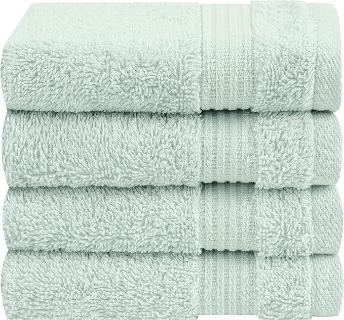 Cotton Paradise 100% Cotton Turkish Washcloth Set for Bathroom, 4 Piece Soft Absorbent Small Hand Face Towels Wash Rags, Mint