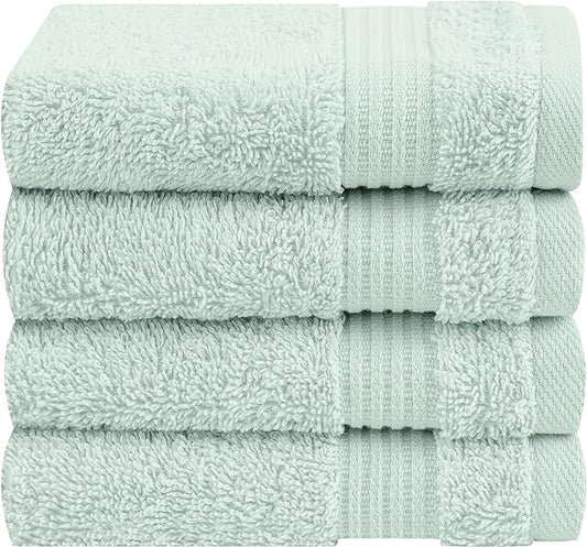 Cotton Paradise 100% Cotton Turkish Washcloth Set for Bathroom, 4 Piece Soft Absorbent Small Hand Face Towels Wash Rags, Mint