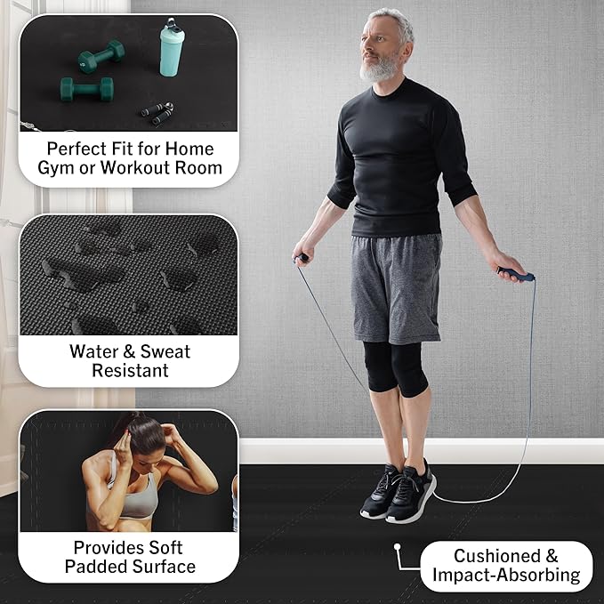 EVA Foam Mat Tiles 8-Pack - 32 SQ FT of Interlocking Padding for Garage, Playroom, or Gym Flooring - Exercise Mat or Baby Playmat by Stalwart (Black)