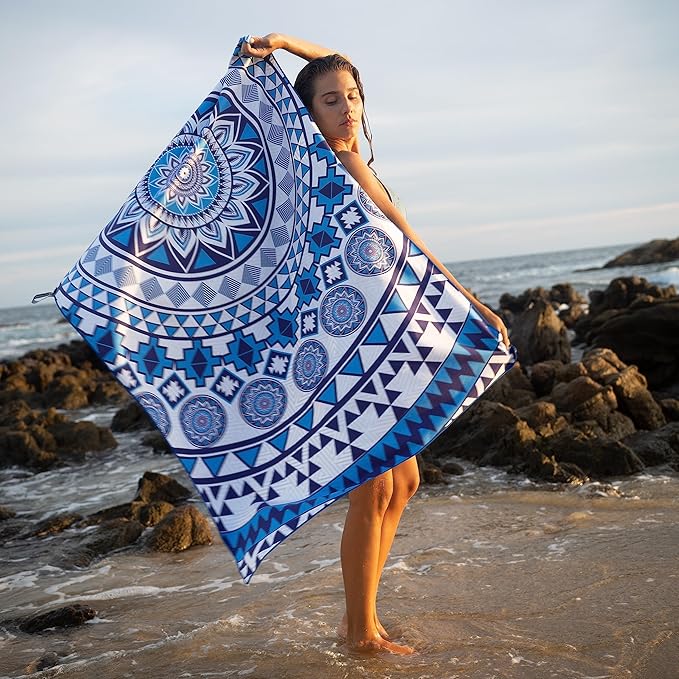 Elite Trend Microfiber Beach Towel for Adults with Bag - Extra Large 78x35 inch Lightweight Sand Free Quick Dry Towel for Travel, Swimming, Yoga, Camping (Blue Angel)