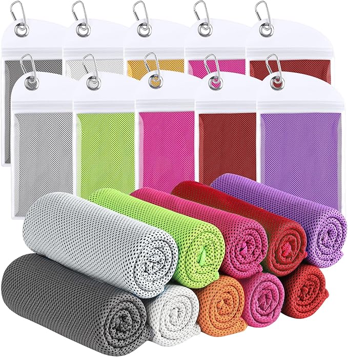 Cooling Towels for Neck and Face 10 Pack, 40x12’’ Soft Breathable Sweat Towels, Microfiber Sport Towel for Yoga, Gym, Workout, Running, Golf, Travel, Cooling Neck Wrap for Hot Weather