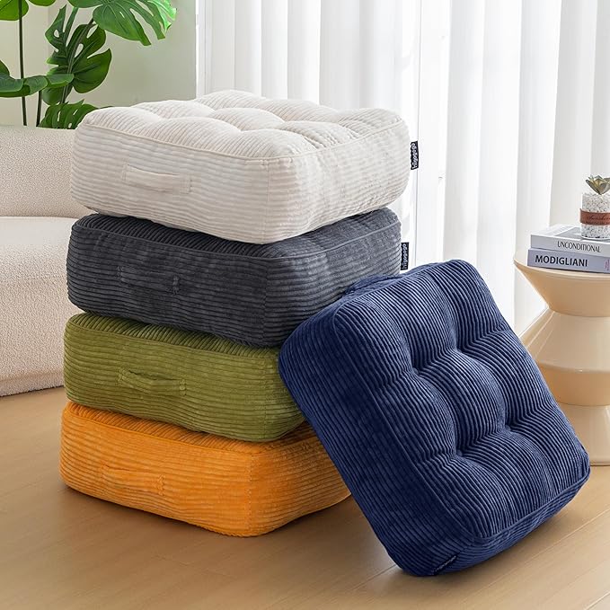8" Washable Floor Pillow Cushion for Adults, Meditation Cushion Pillow, Large Square Floor Sitting, Removable Tufted Corduroy Cover, for Tatami Living Room or Yoga, 22x22 Inch, Machine Washable