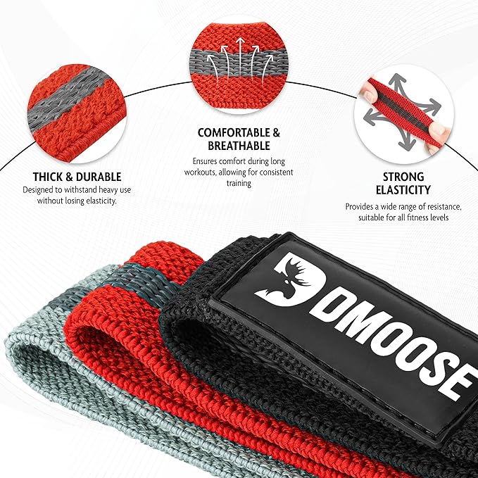 DMoose Fitness Fabric Resistance Bands for Full Body Exercises - Non-Slip Thick Cloth Stretch Band for Squats, Lunges & Bicep Curls - Long Resistance Bands for Working Out - Booty Band for Men & Women
