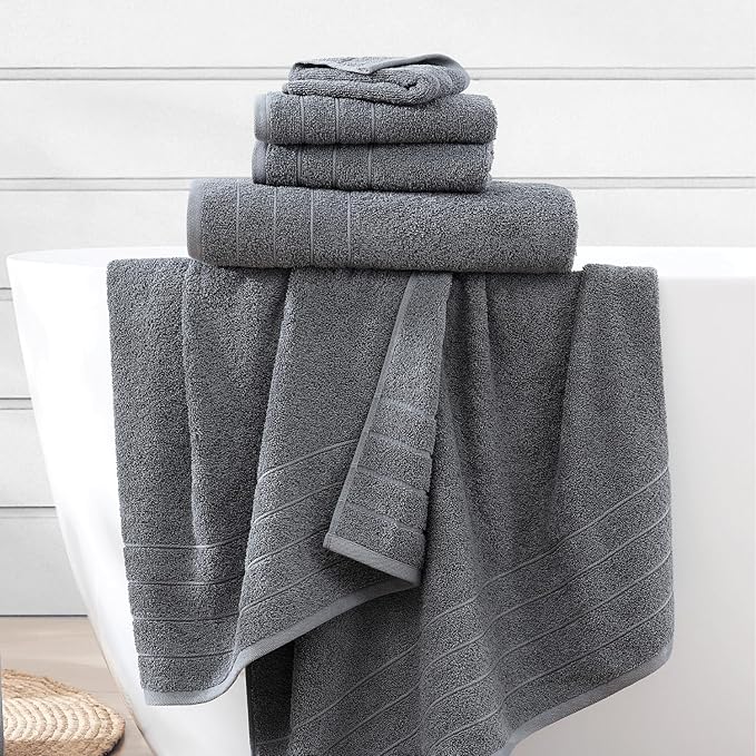 Casa Platino 100% Cotton Luxury Bathroom Towel Set - 12 Pc - Ring Spun, Quick Dry, Soft & Highly Absorbent - 4 Bath, 4 Washcloths, 4 Hand Towels - Remains Plush After Multiple Washes - Cool Grey