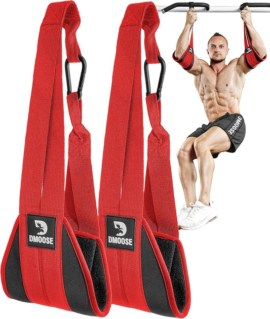 DMoose Fitness Hanging Ab Straps for Pull Up Bar & Core Strength Training - Soft Padded Exercise Straps for Ab Swing & Leg Raises, Hang Bar Strap with 2 Steel Carabiners - Abs Equipment for Home & Gym